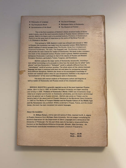 Problems of Dostoevsky's Poetics — עטיפה אחורית